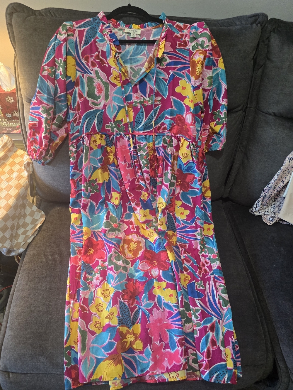 Umgee Bright Pink Floral Midi Dress